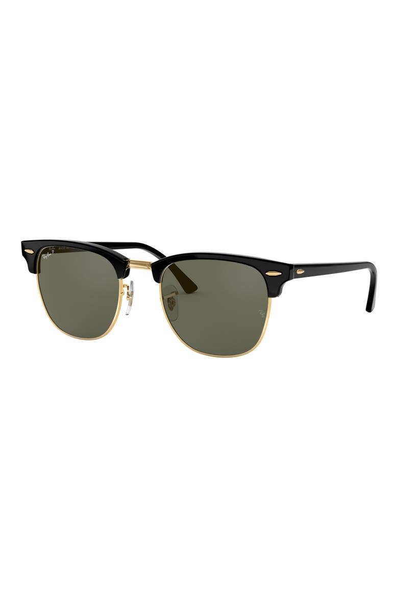 Clubmaster 55mm Polarized Square Sunglasses, Alternate, color, BLACK
