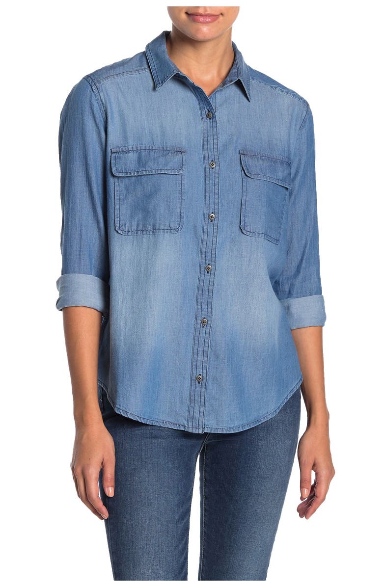 Caslon<sup>®</sup> Two Pocket Chambray Shirt, Main, color, 