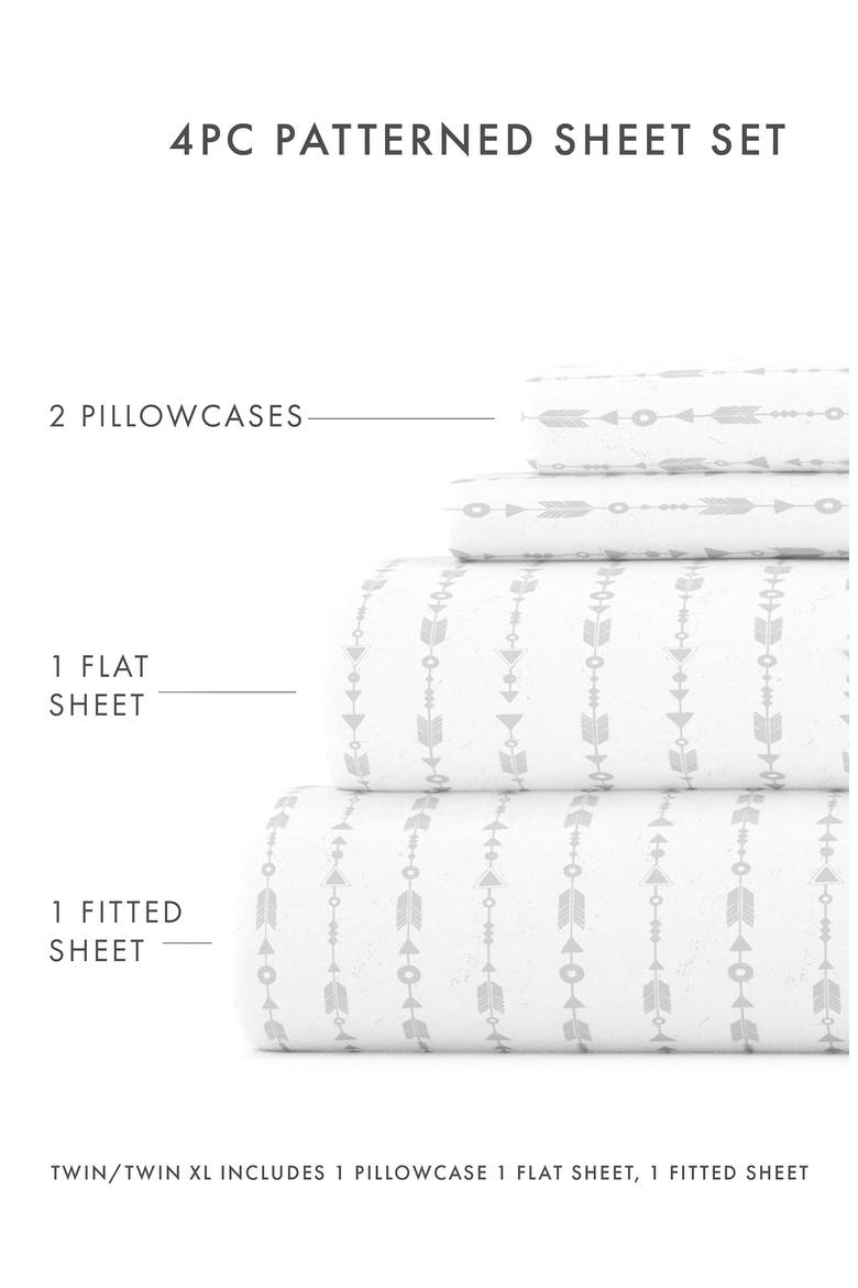 IENJOY HOME Premium Ultra Soft Elegant Beaded Arrows 4-Piece Sheets Set, Alternate, color, LIGHT GRAY