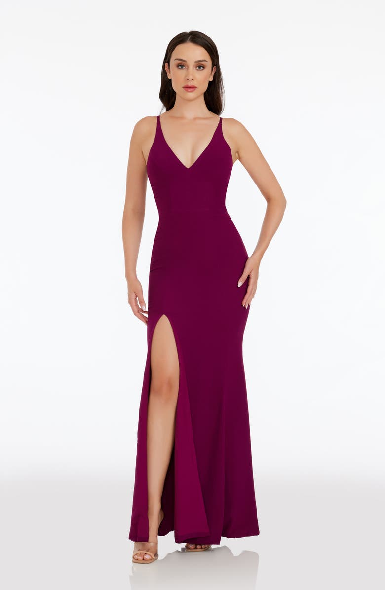 Dress the Population Iris Slit Crepe Gown, Alternate, color, Dark Magenta