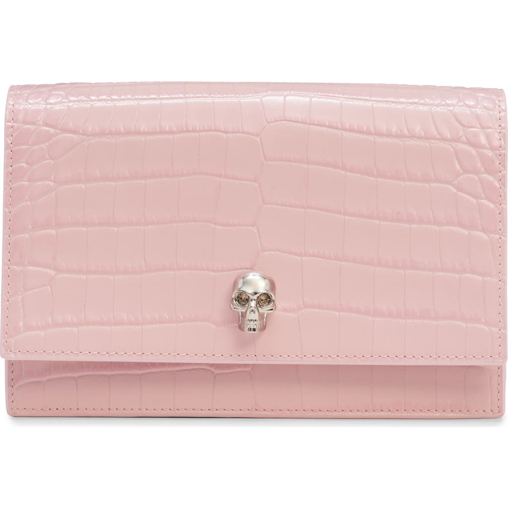 Alexander Mcqueen Mini Skull Croc Embossed Leather Shoulder Bag