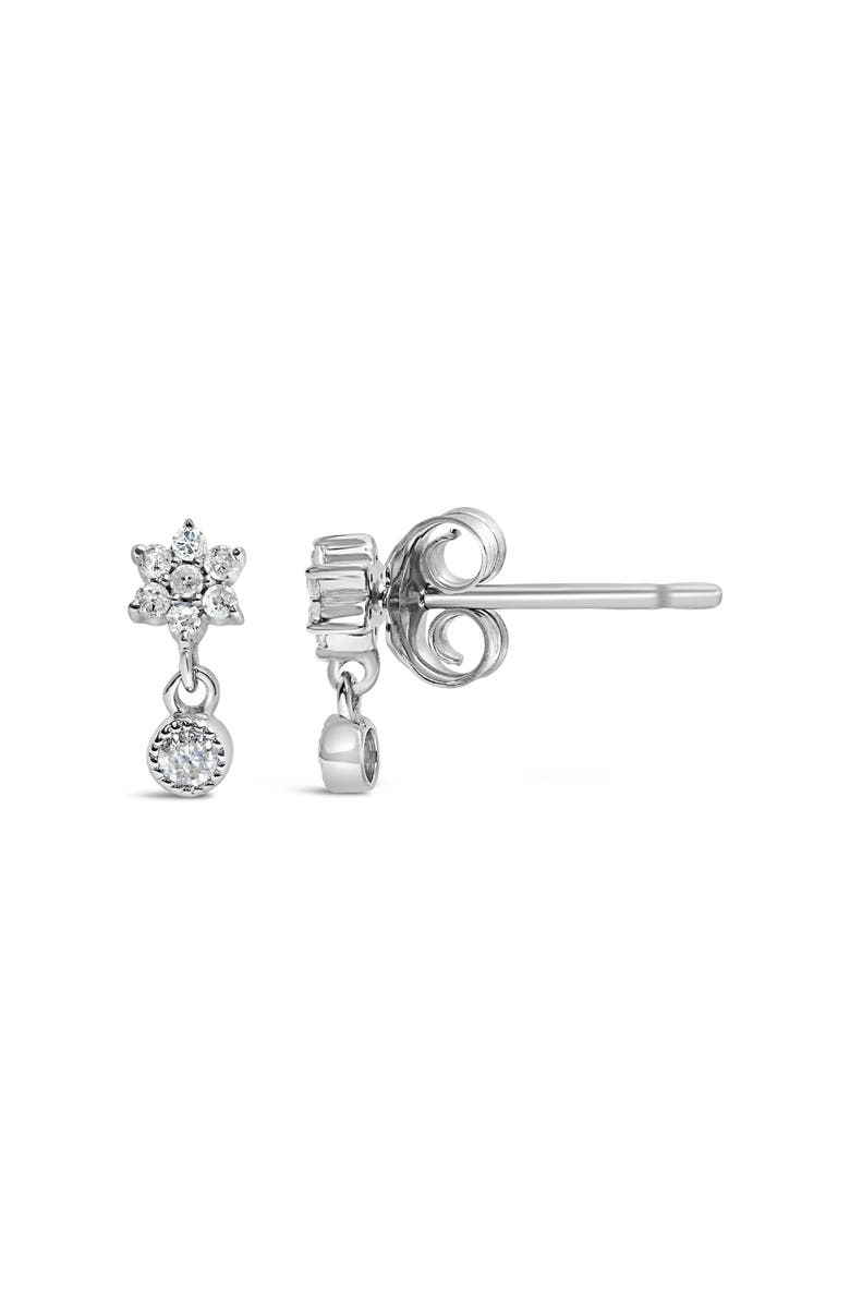 Haus of Brilliance Silver 1/10 Cttw Diamond Star Stud with Bezel Drop Dangle Earrings, Alternate, color, White