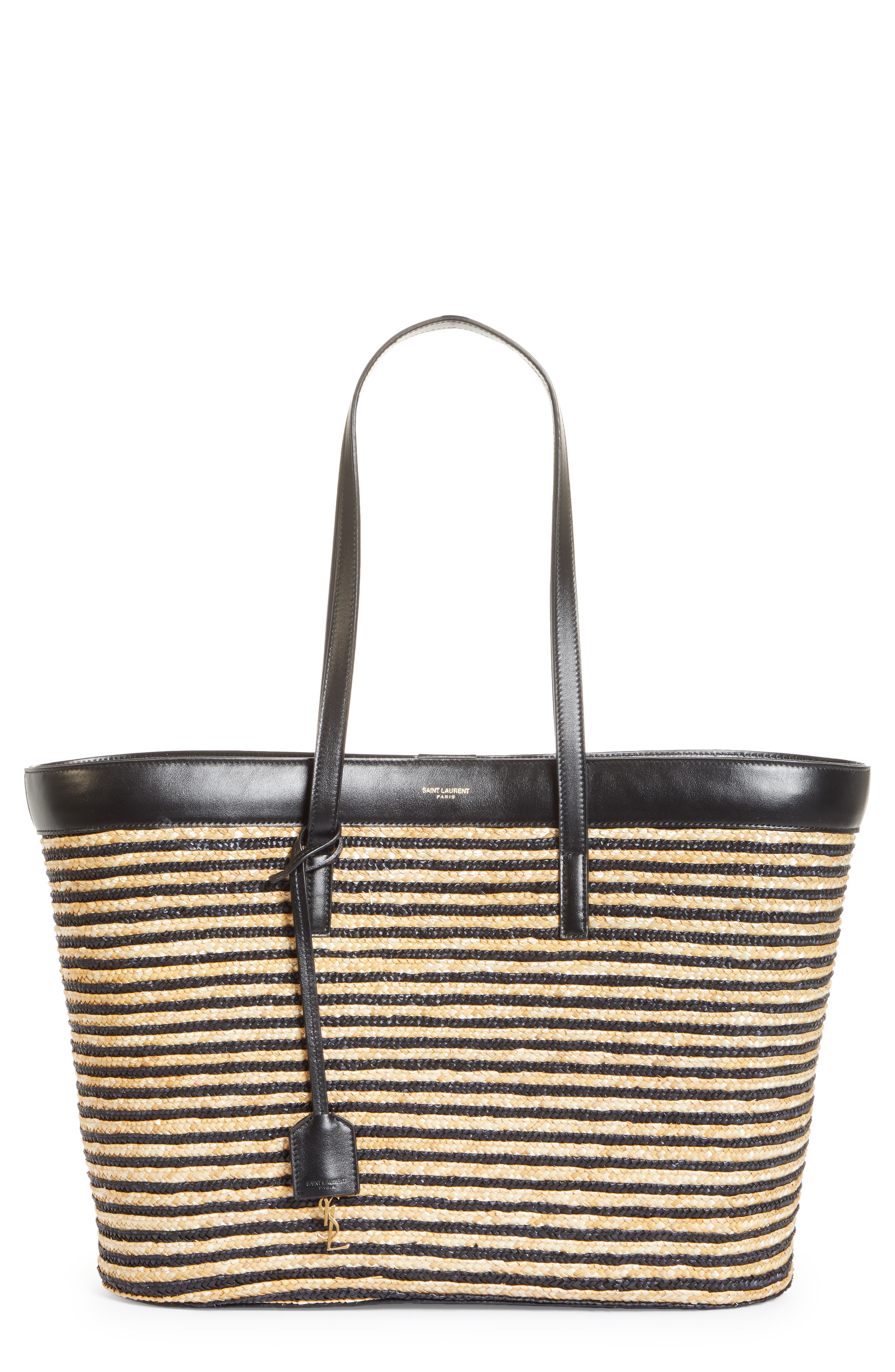 Saint Laurent Stripe Straw Shopper, Main, color, 