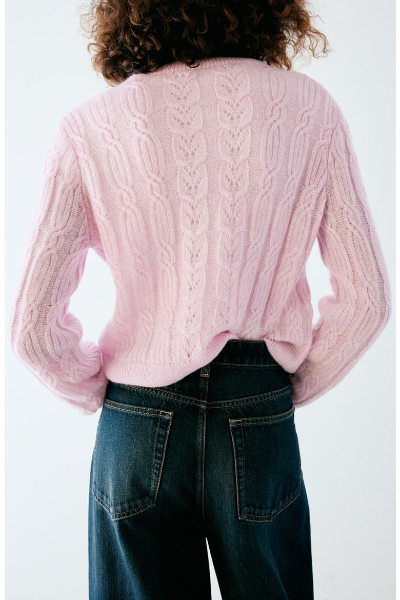 Cable Knit Cardigan, Alternate, color, PASTEL PINK
