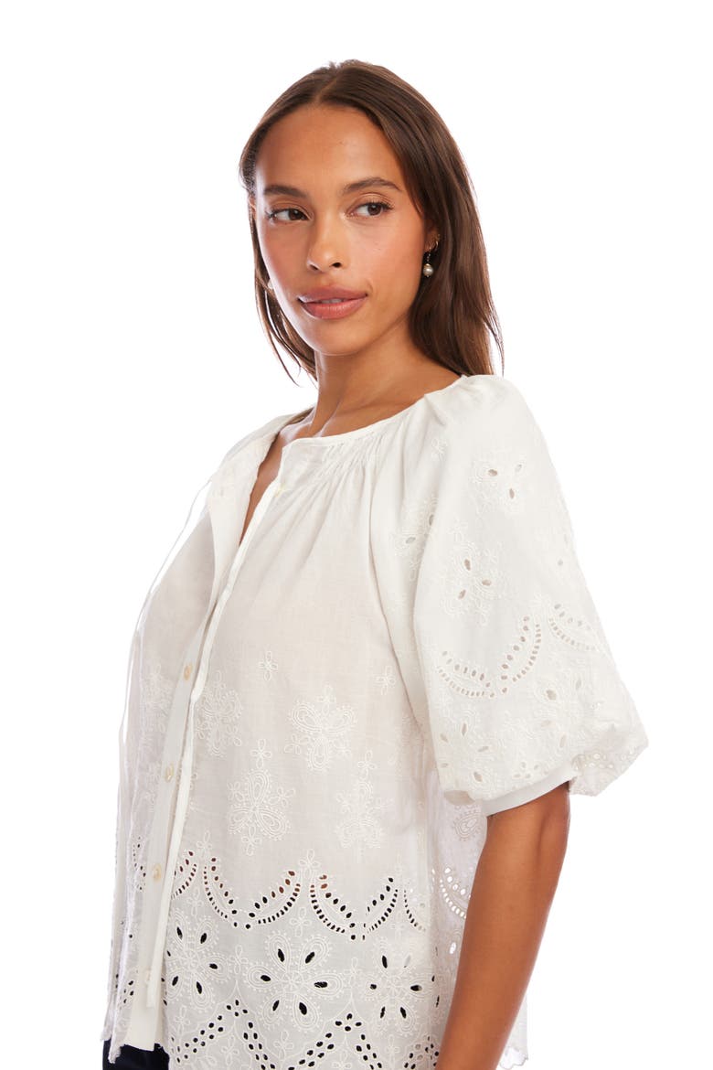 Eyelet Embroidered Cotton Button-Up Top, Alternate, color, WHITE