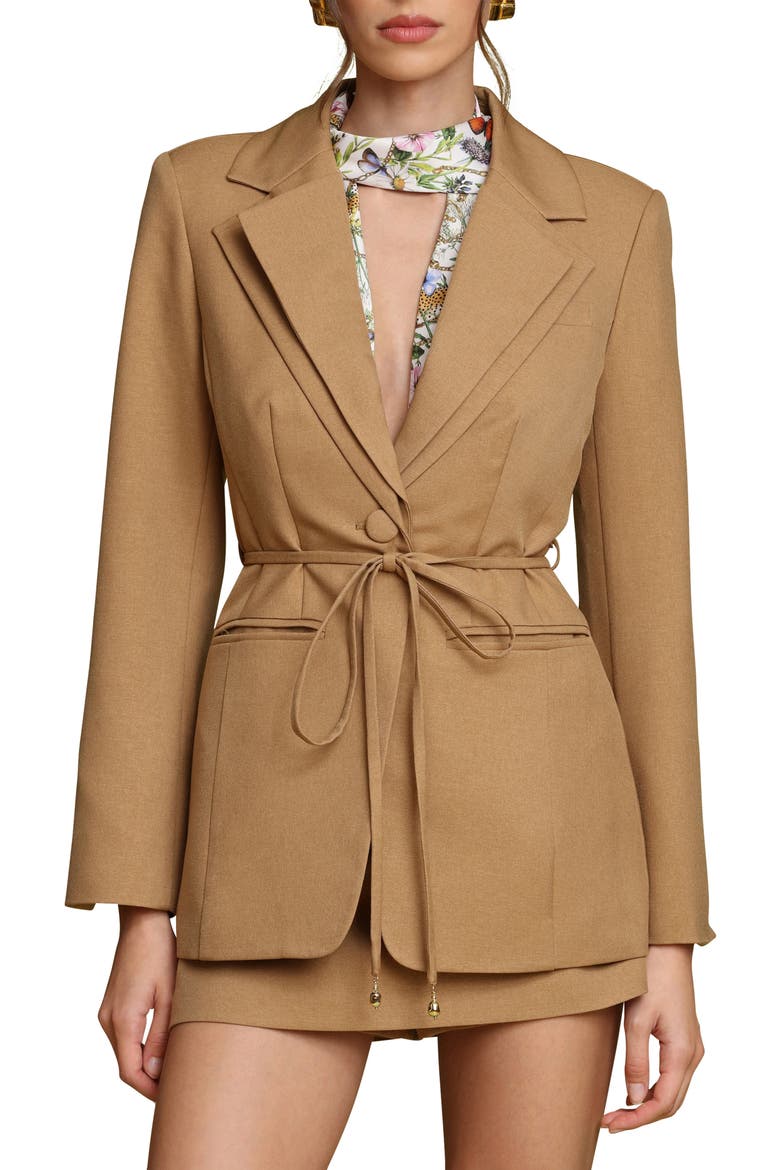 Tie Waist Cutaway Blazer, Main, color, HONEY