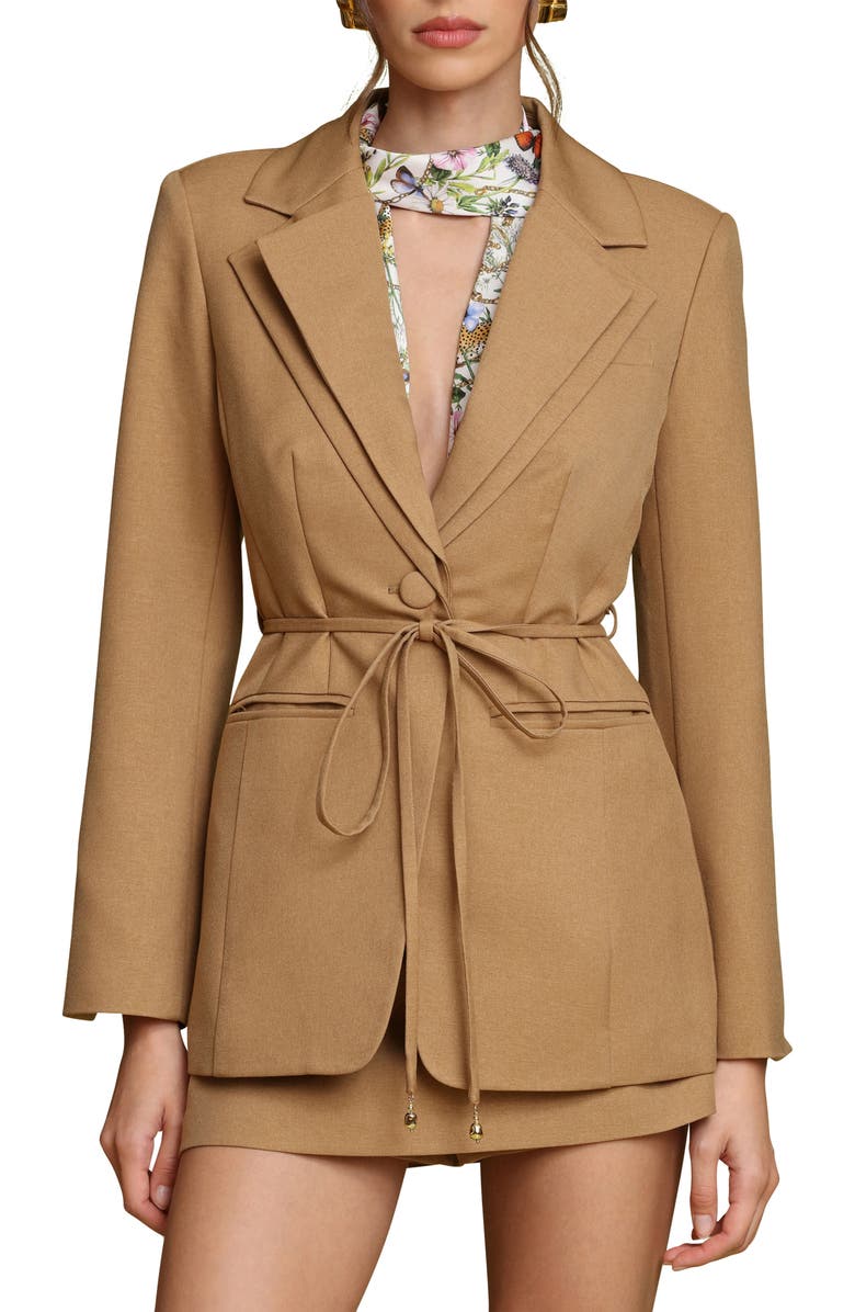 Avec Les Filles Tie Waist Cutaway Blazer, Main, color, Honey