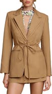 Avec Les Filles Tie Waist Cutaway Blazer