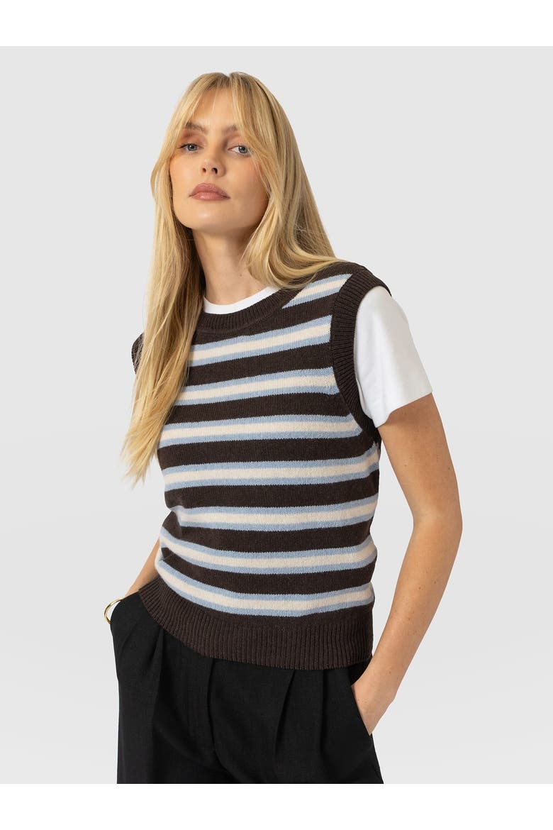 Oxford Cashmere Sleeveless Knit, Alternate, color, Brown Stripe