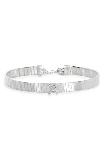 Meshmerise 'x' Diamond Ribbed Chain Bracelet In White Gold
