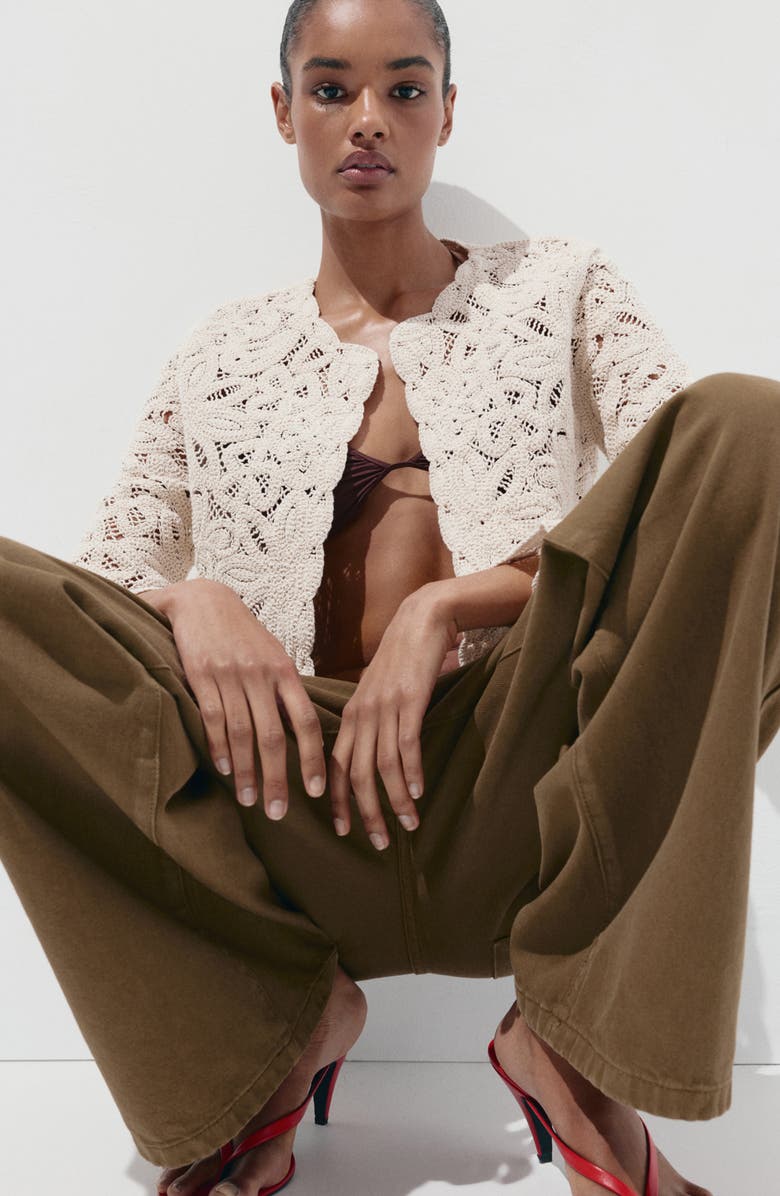 MANGO Crochet Cotton Blend Cardigan, Alternate, color,