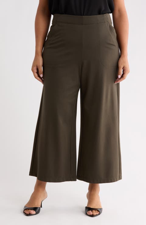 Ponte Knit Crop Wide Leg Pants