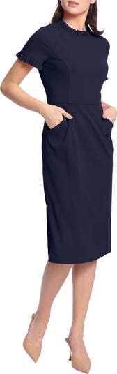 Ruffle Short Sleeve Pocket Sheath Dress