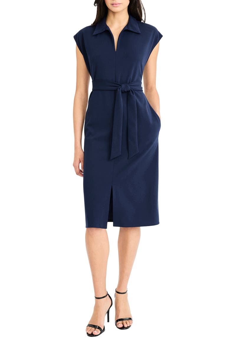 Collared Midi A-Line Dress, Main, color, NAVY BLAZER