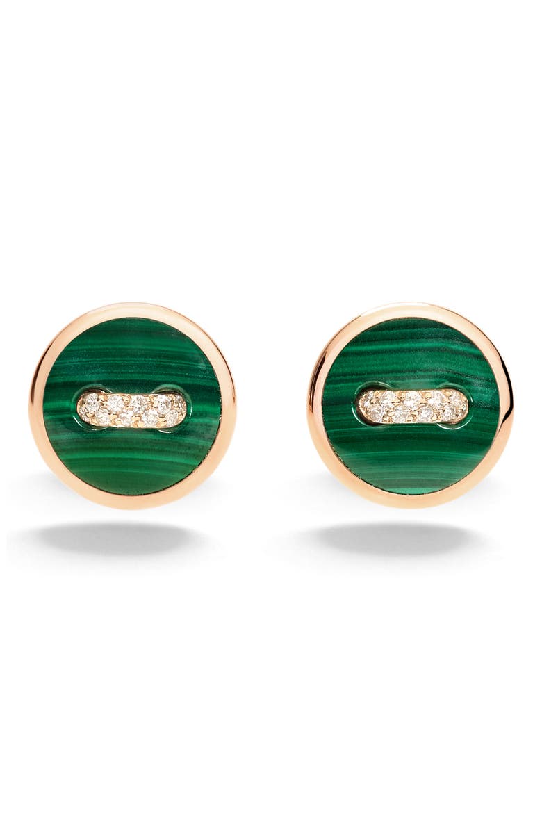 Pom Pom Dot Malachite & Pavé Diamond Stud Earrings, Alternate, color, MALACHITE