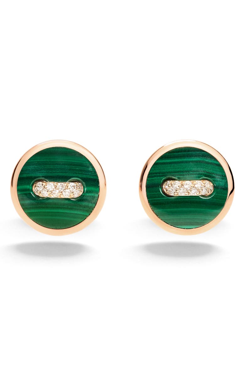 Pomellato Pom Pom Dot Malachite & Pavé Diamond Stud Earrings, Alternate, color, Malachite