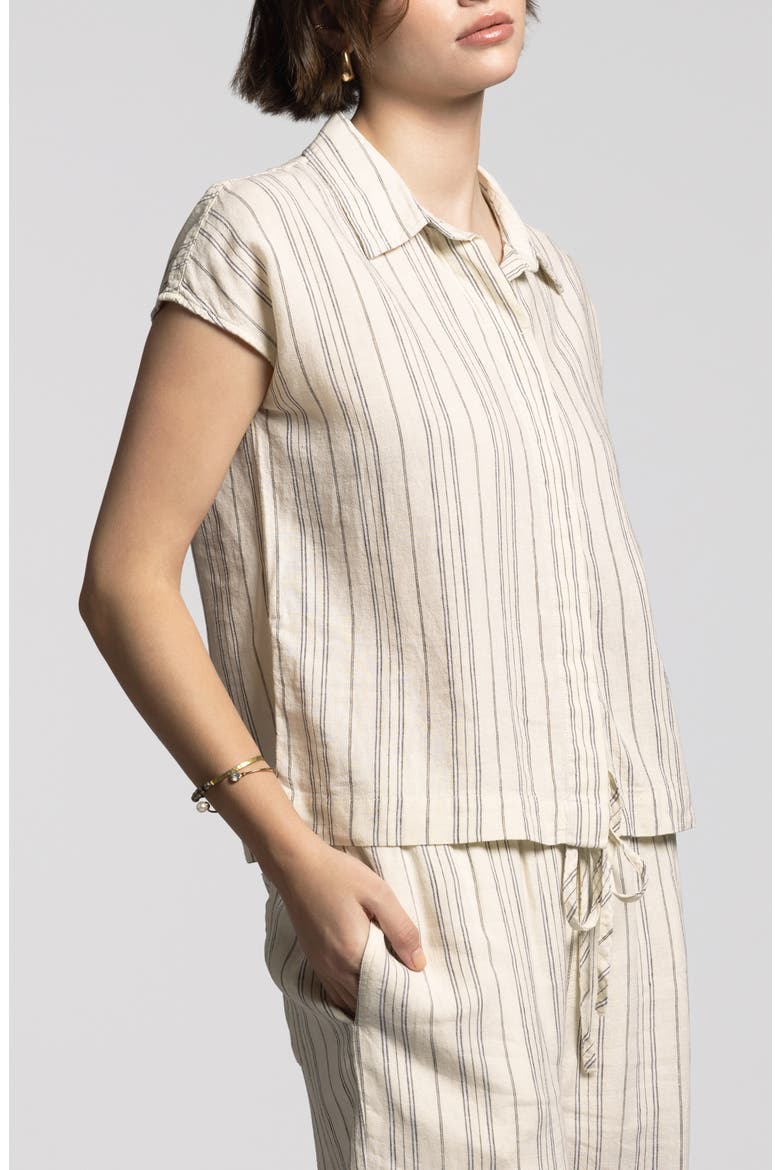 Stripe Linen Blend Shirt, Alternate, color, IVORY ST3004