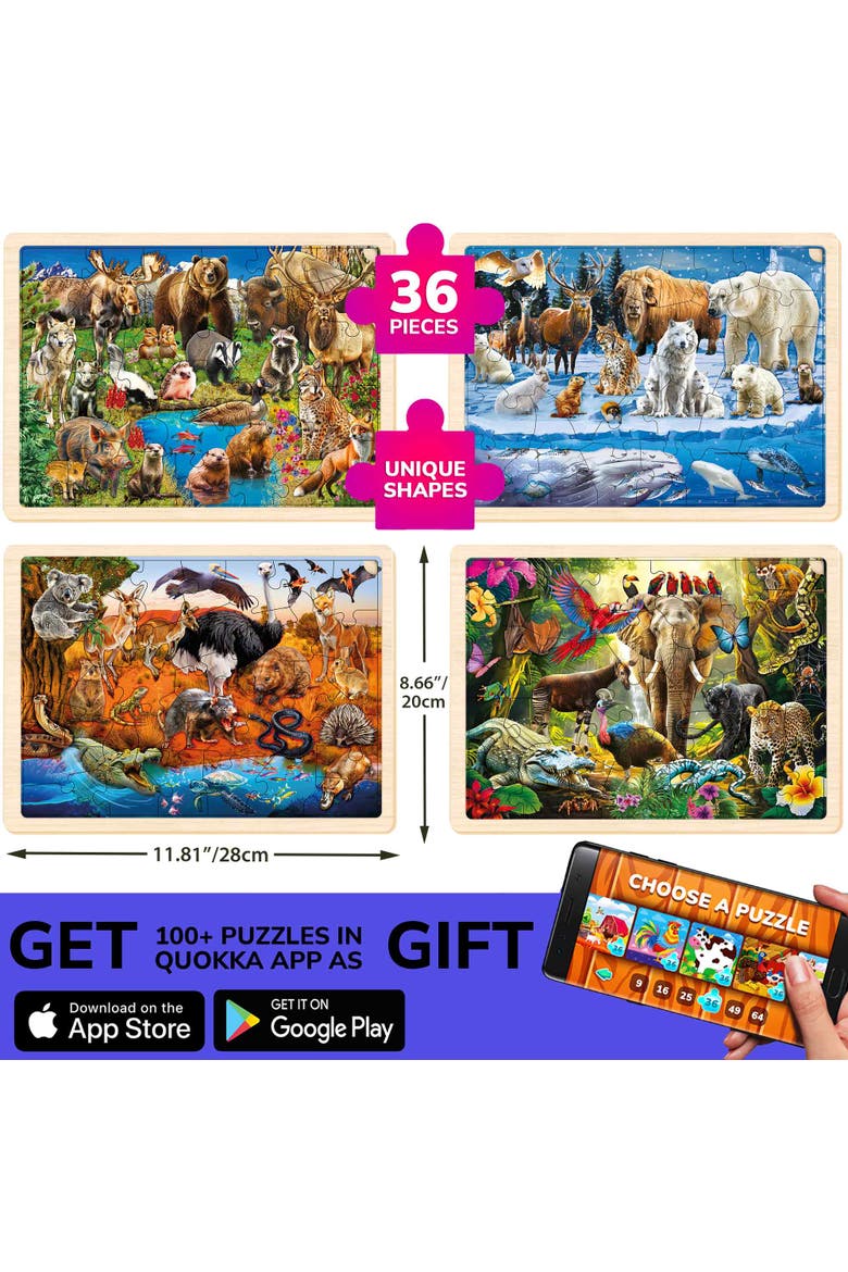 Kids Wooden Puzzle Set - 24, 36 & 48 Piece Montessori Jigsaw Puzzles, Alternate, color, Yellowstone