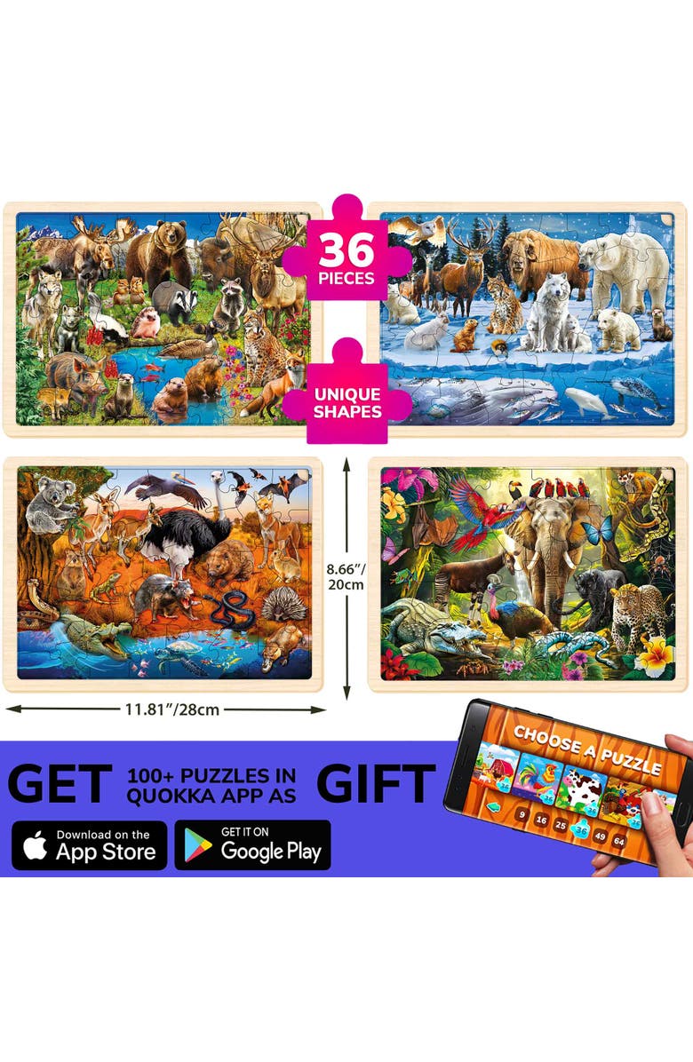 Quokka Wooden Puzzle Set for Kids - 24, 36 & 48 Piece Montessori Jigsaw Puzzles, Alternate, color, Yellowstone