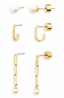 Nordstrom Set of 3 Demi Fine Cubic Zirconia & Pearl Earrings