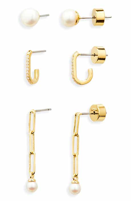 Nordstrom Set of 3 Demi Fine Cubic Zirconia & Pearl Earrings
