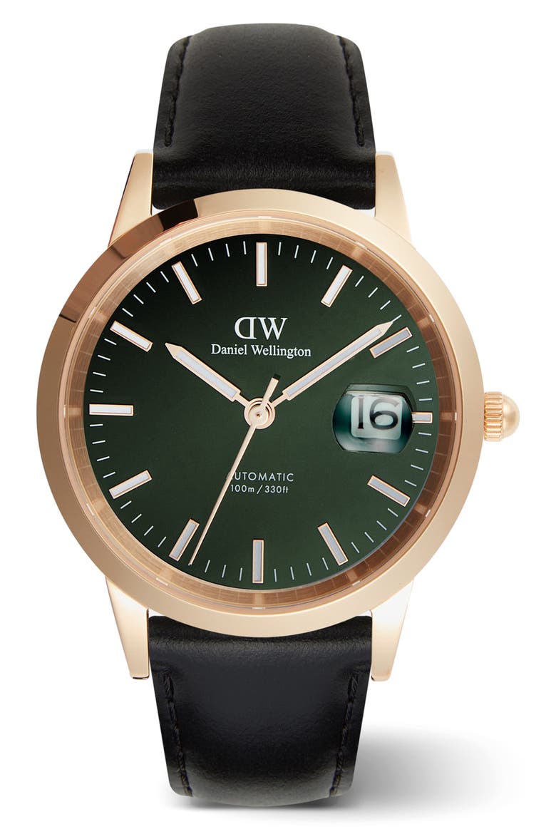 Iconic Automatic Sheffield Leather Strap Watch, 40mm, Main, color, ROSE GOLD