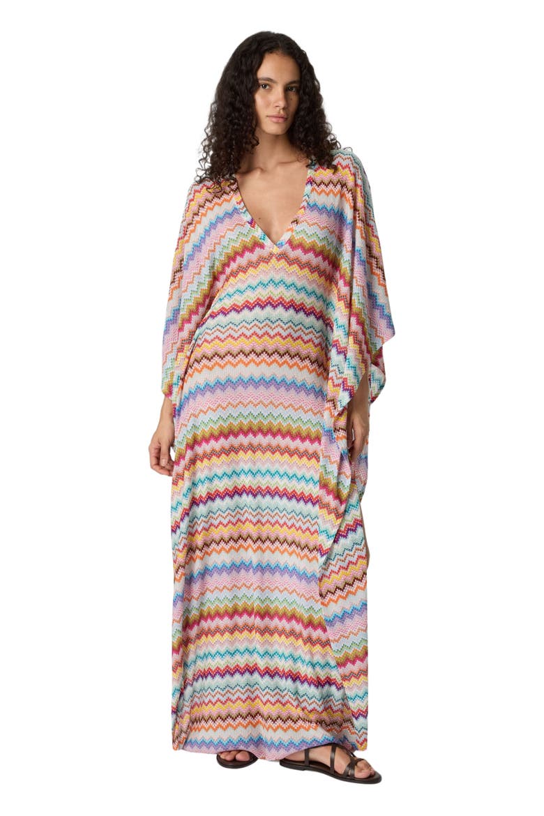 Long Caftan Cover-up With Micro Pixel-effect Zigzag Pattern, Main, color, Multicoloured