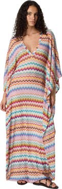 Missoni Long Caftan Cover-up With Micro Pixel-effect Zigzag Pattern