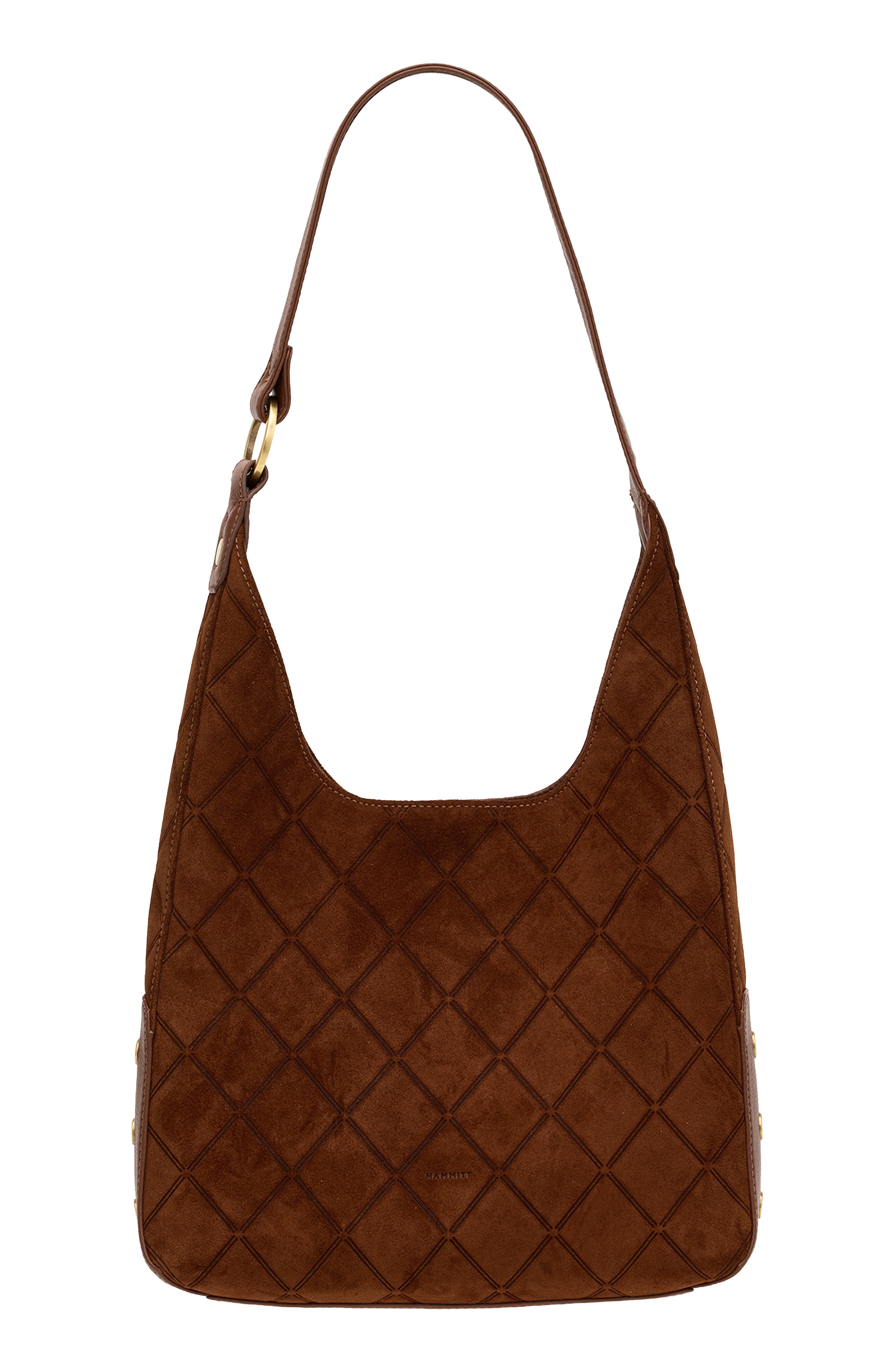 HAMMITT Medium Tim Leather Shoulder Bag, Main, color, Chocolate Diamond Suede/Gold