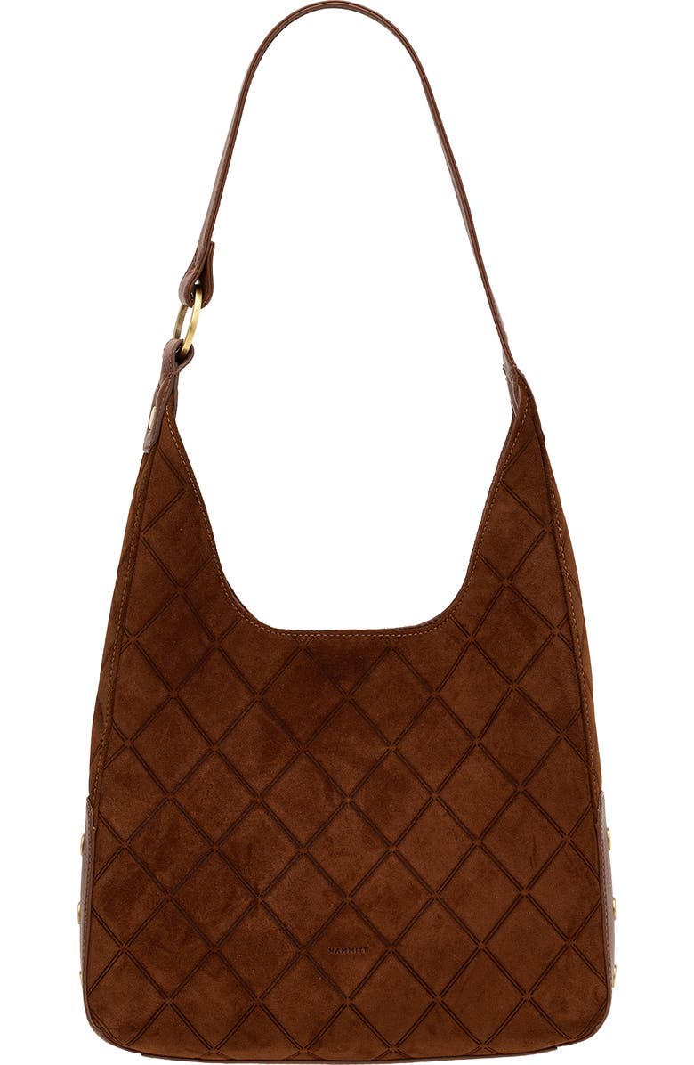 HAMMITT Medium Tim Leather Shoulder Bag, Main, color, Chocolate Diamond Suede/Gold