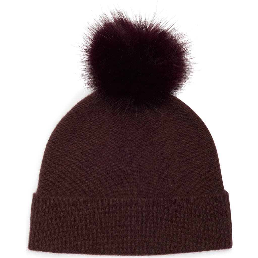 Nordstrom Rack Faux Fur Cashmere Pompom Beanie In Burgundy