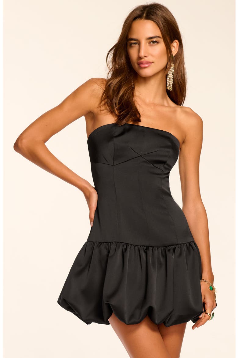 Kris Strapless Bubble Hem Minidress, Alternate, color, BLACK