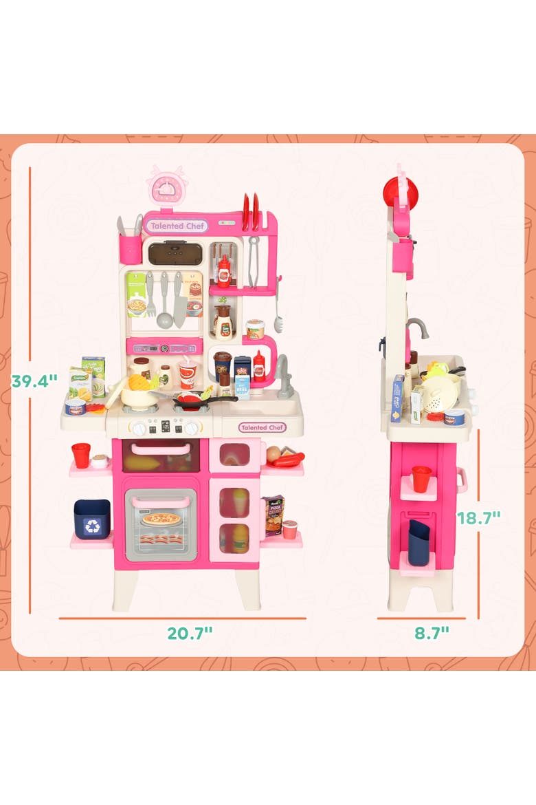 Kids Play Kitchen Toy Set, 104PCS Pretend Role Play Kitchen Playset for Toddlers, Realistic Lights & Sounds, Ages 3-6, Pink, Alternate, color, Pink