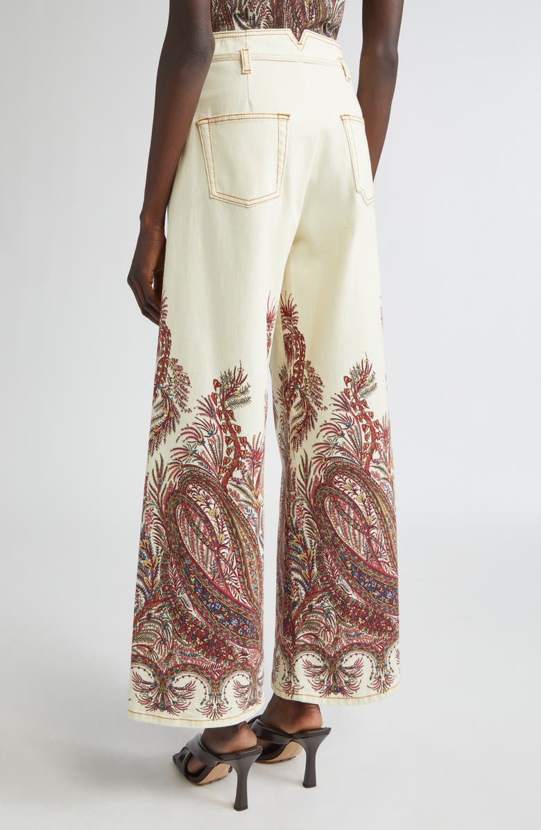 Etro Paisley Floral Belted Wide Leg Jeans, Alternate, color, Print On White Base