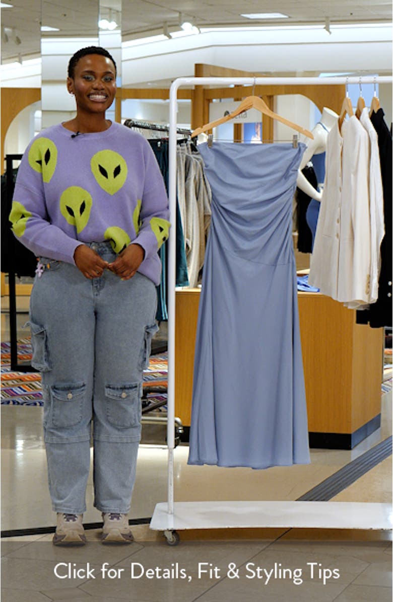 Caricia Strapless Side Ruched Midi Dress, sales video thumbnail