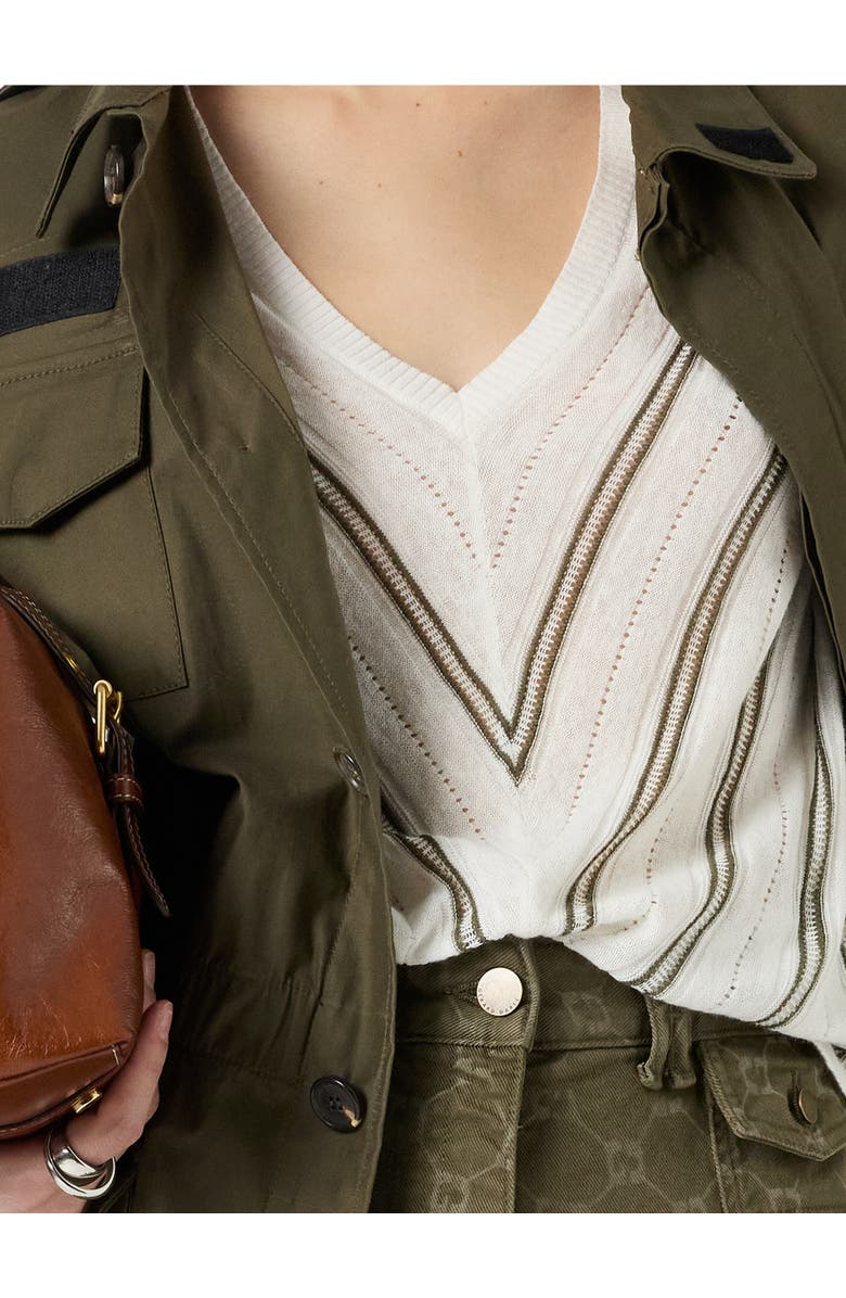 GERARD DAREL Lerya Linen Blend Chevron Knit Sweater, Alternate, color, Kaki Green