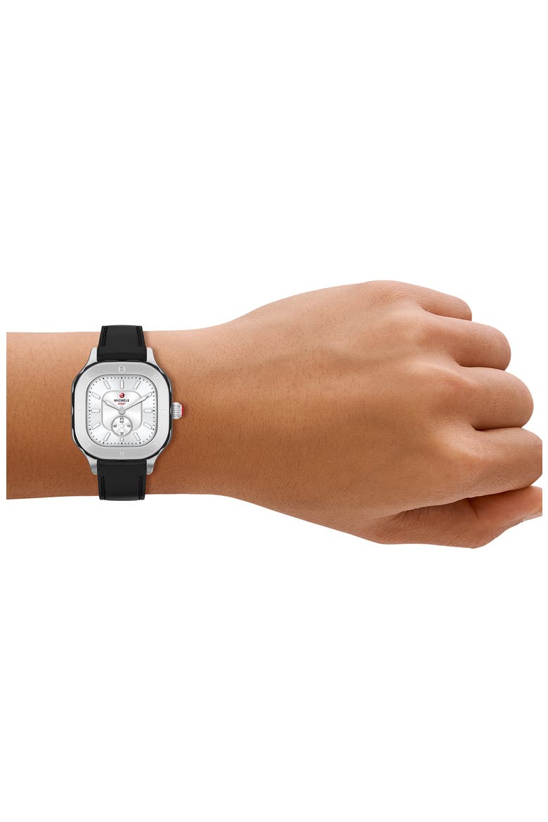 Meggie Sport Chalk Silicone Strap Watch, 33mm, Alternate, color, BLACK/ SILVER