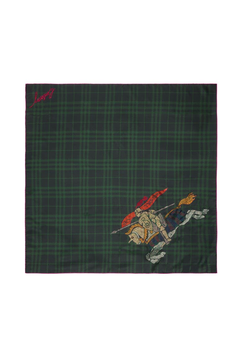 Crystal Knight Check Silk Scarf, Main, color, Brigade green