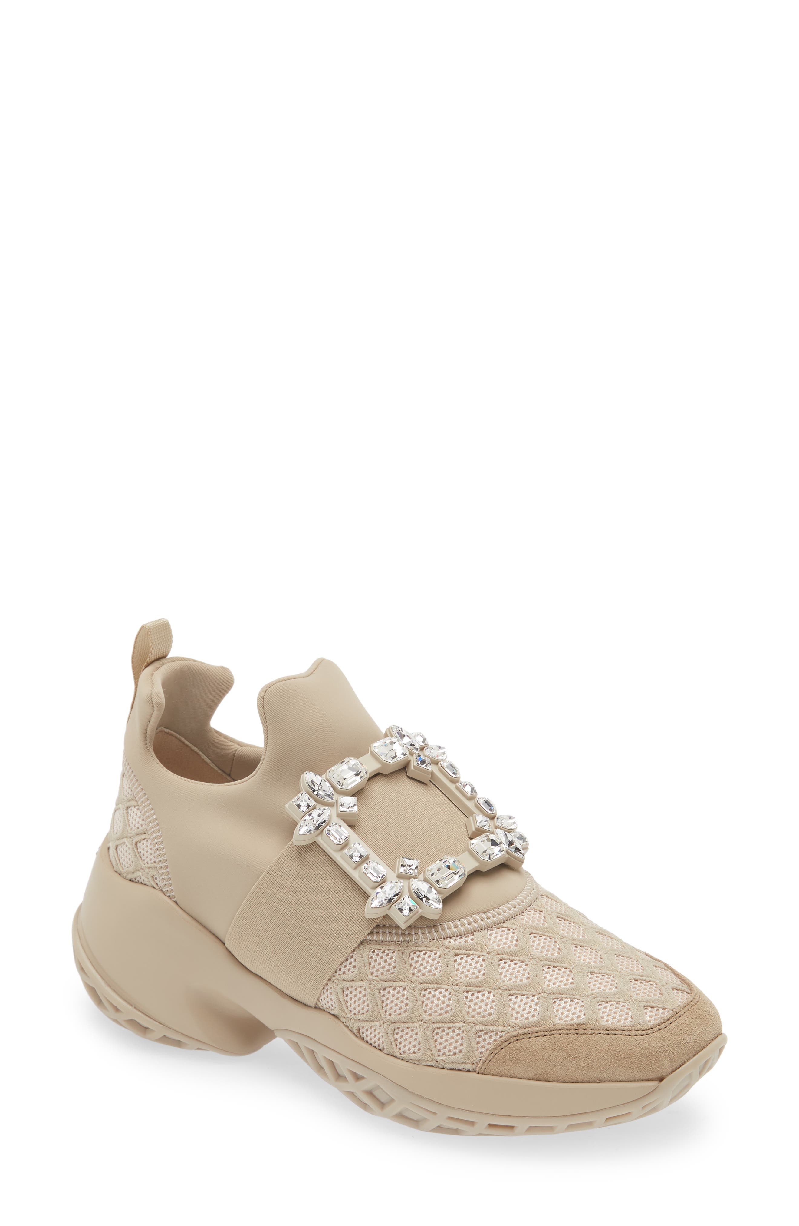 Roger Vivier Viv Run Strass Sneaker, Main, color, Natural Beige