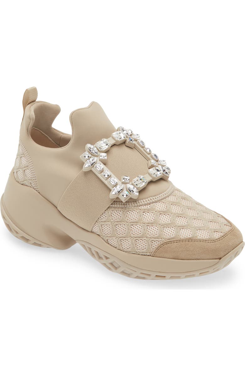 Roger Vivier Viv Run Strass Sneaker, Main, color, Natural Beige