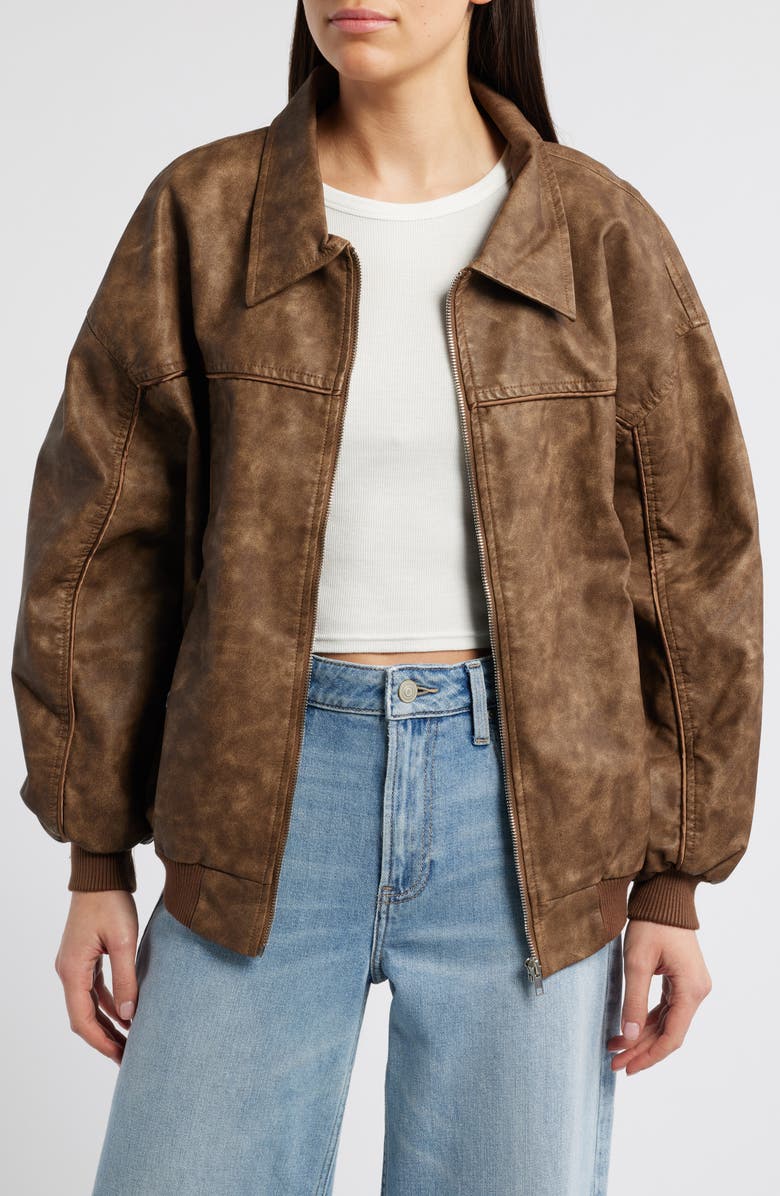 Princess Polly Goldsmith Oversize Faux Leather Bomber Jacket, Main, color, 