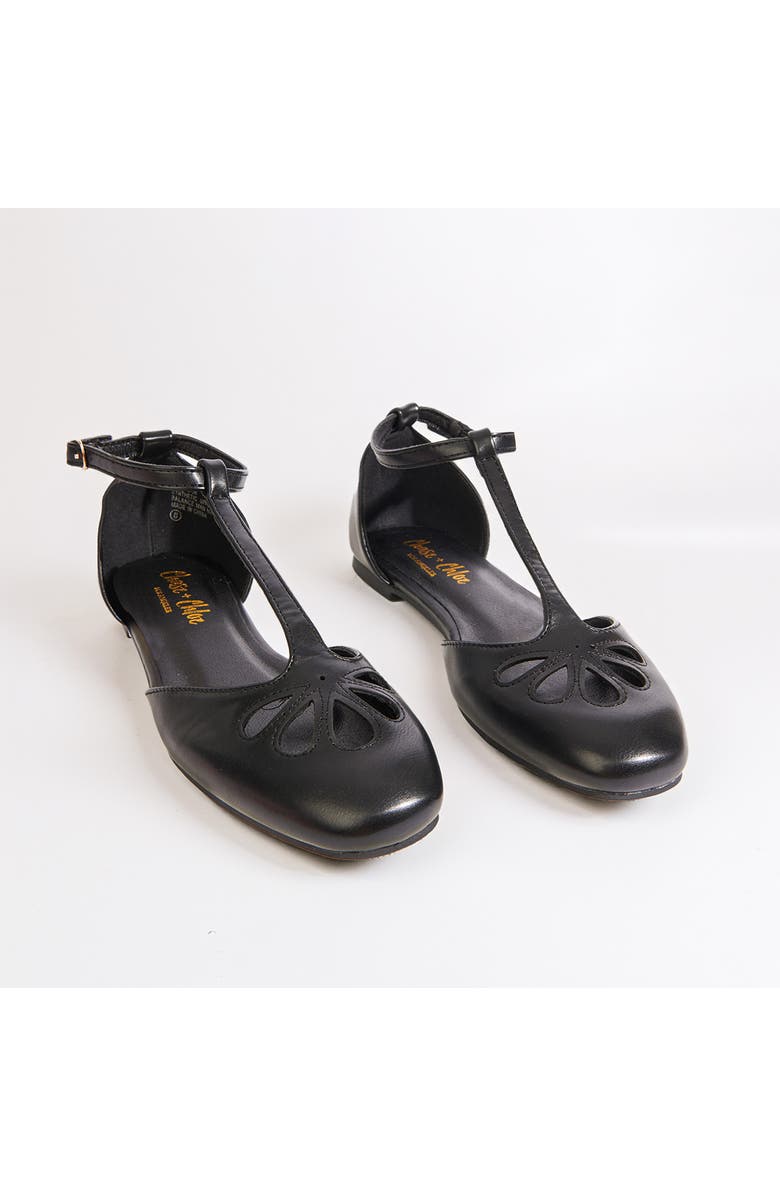 Unique Vintage 1920s Style T-Strap Flats, Main, color, Black Leatherette