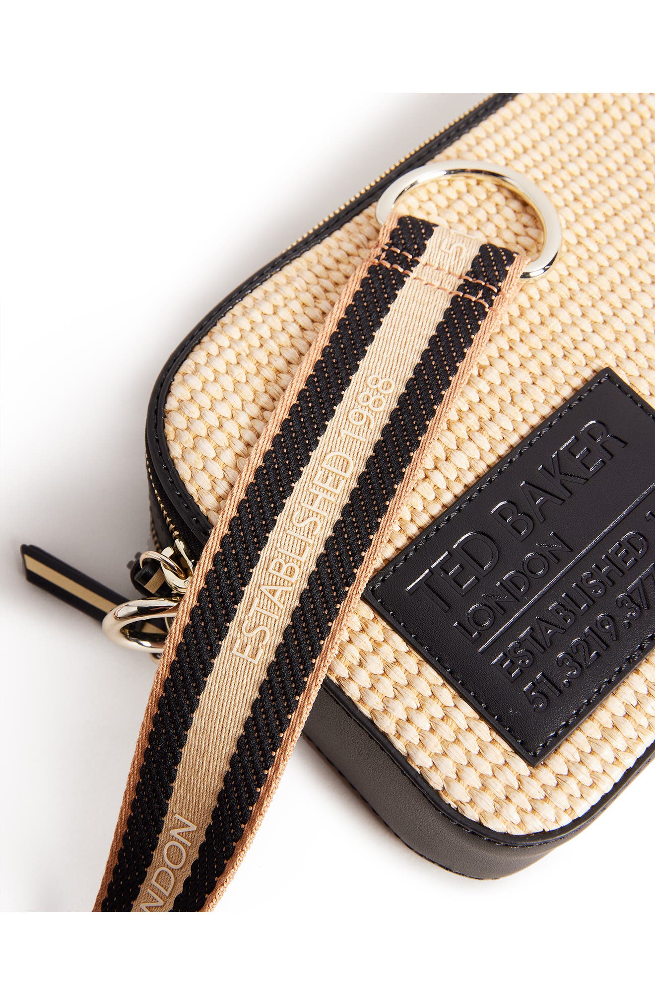 Ted Baker London Stello Leather, Branded Webbing & Raffia Crossbody Bag, Alternate, color, 
