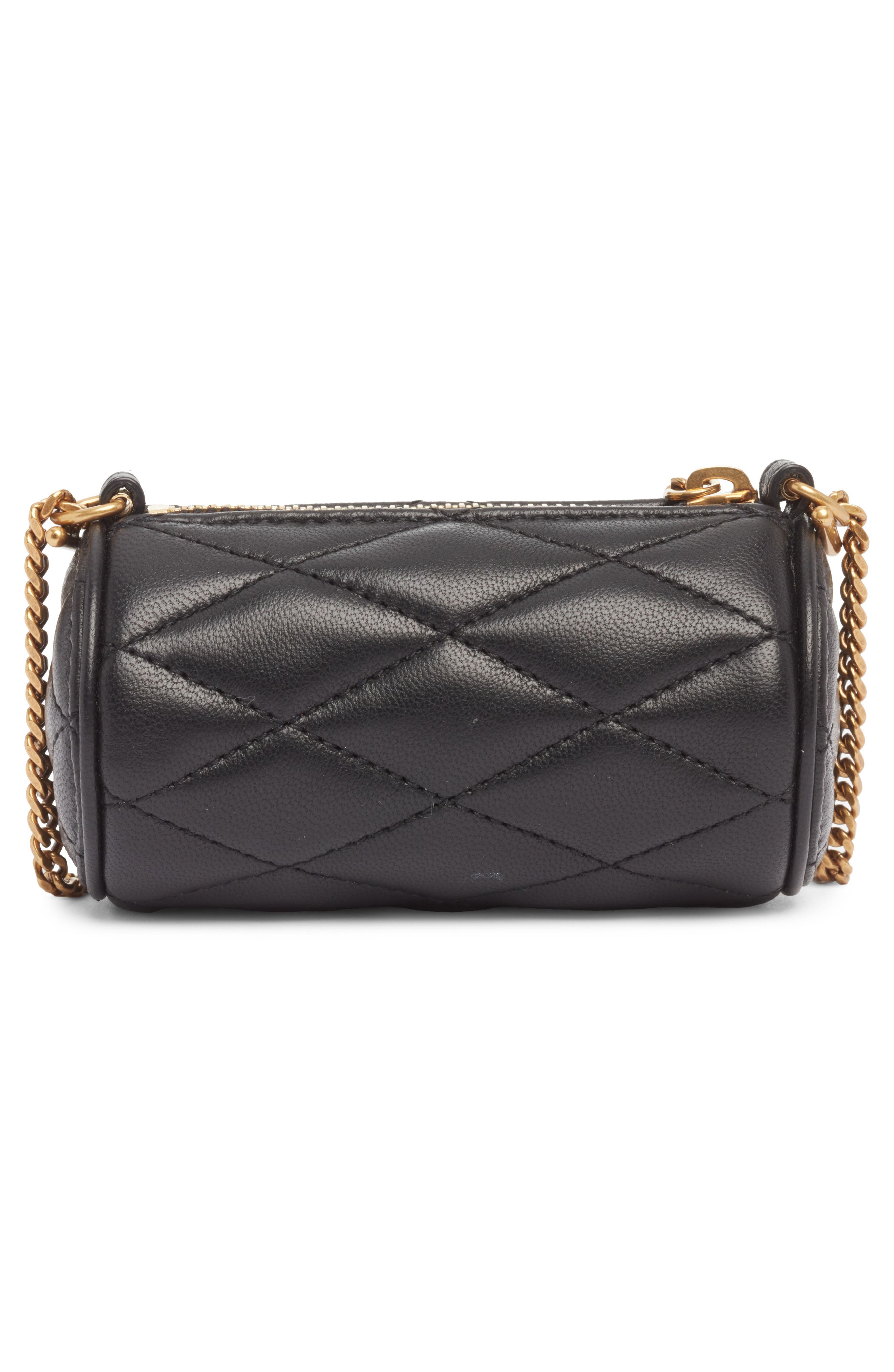 Saint Laurent Micro Sade Quilted Leather Tube Bag, Alternate, color, Noir