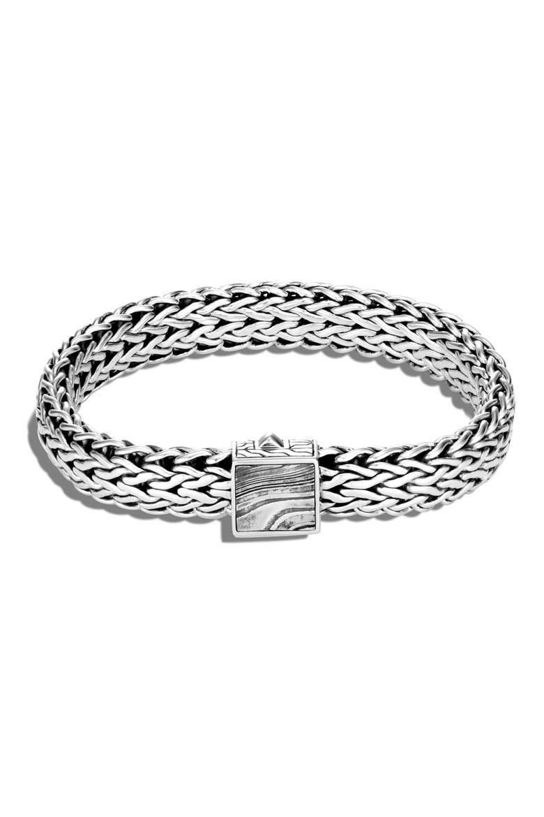 Men's Classic Chain Large Flat Chain 11mm Bracelet with Damascus Steel, Main, color, SILVER/ STEEL