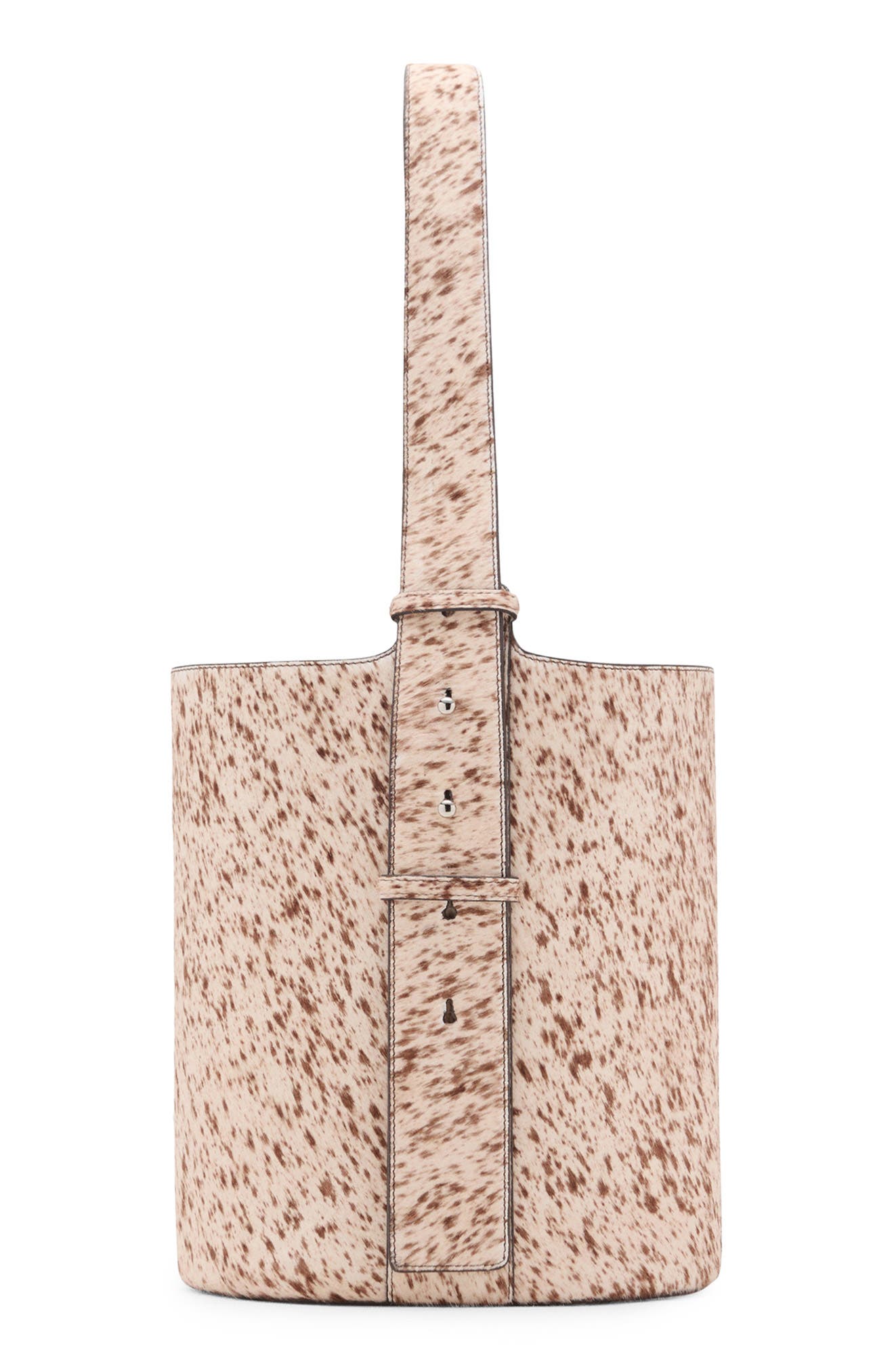 MANGO Genuine Calf Hair & Leather Bucket Bag, Alternate, color, Brown