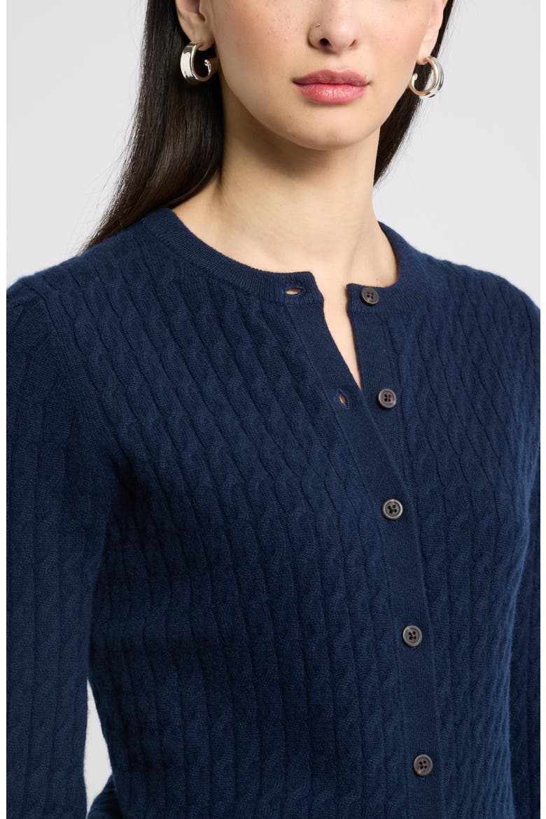Cashmere Mini Cable Cardigan, Alternate, color, NAVY NIGHT