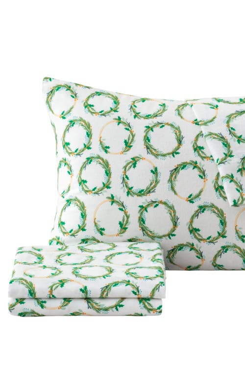 Woven & Weft Turkish Cotton Flannel Christmas Sheet Set In Green