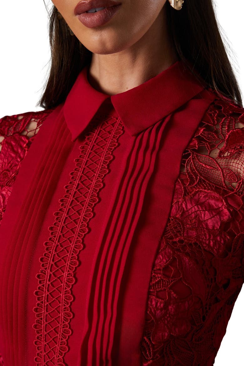 Long Sleeve Midi Shirt Dress, Alternate, color, Red