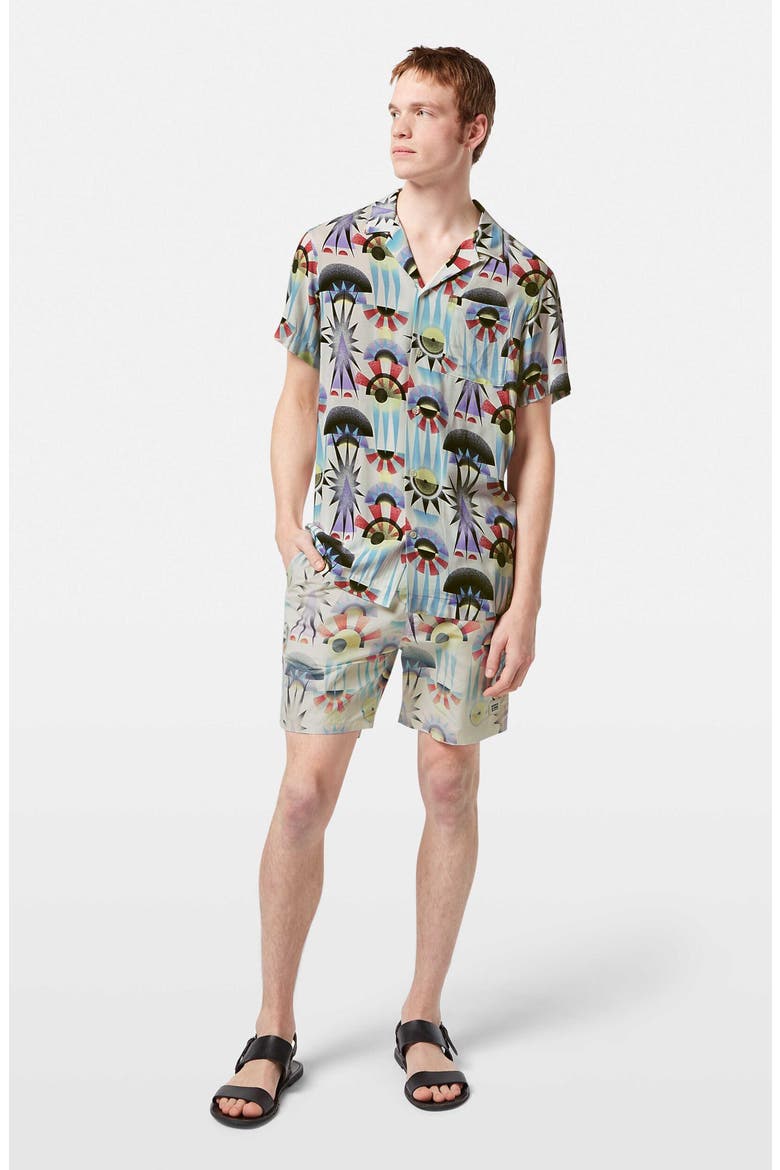 Relaxed Fit Print Short Sleeve Button-Up Shirt, Alternate, color, LUNA PIER WHITE